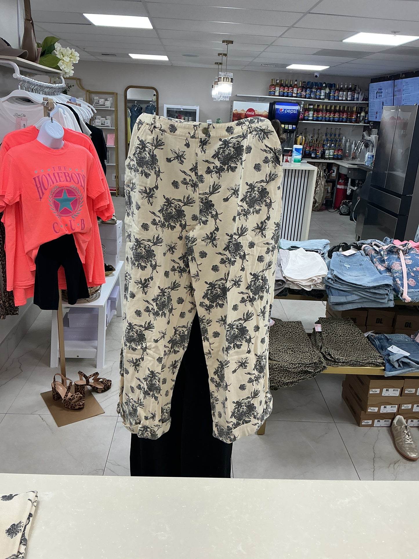Black and tan floral pants