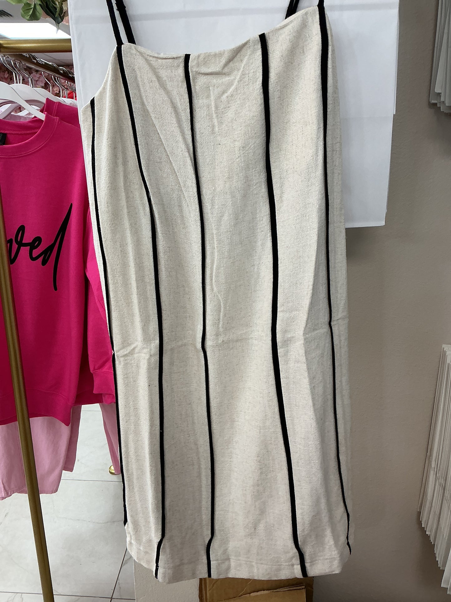 Beige dress with black stripes
