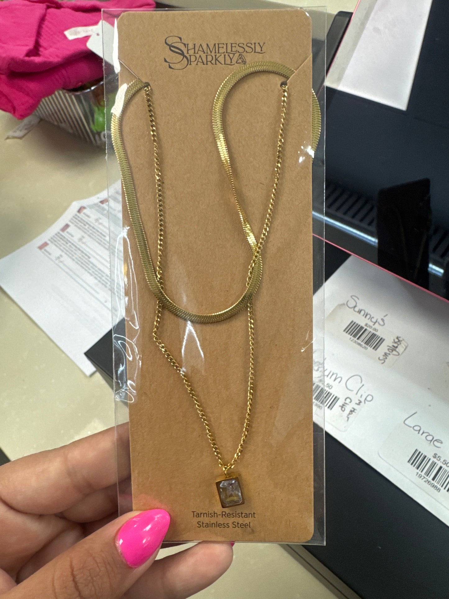 Gold layered necklace with diamond