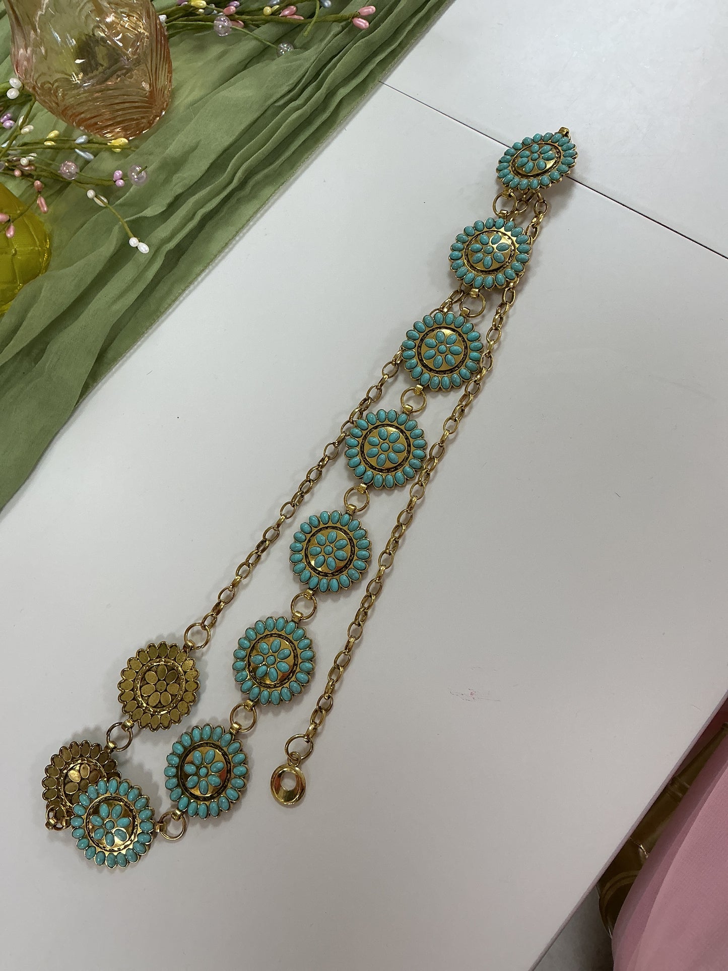 Turquoise and gold western belt