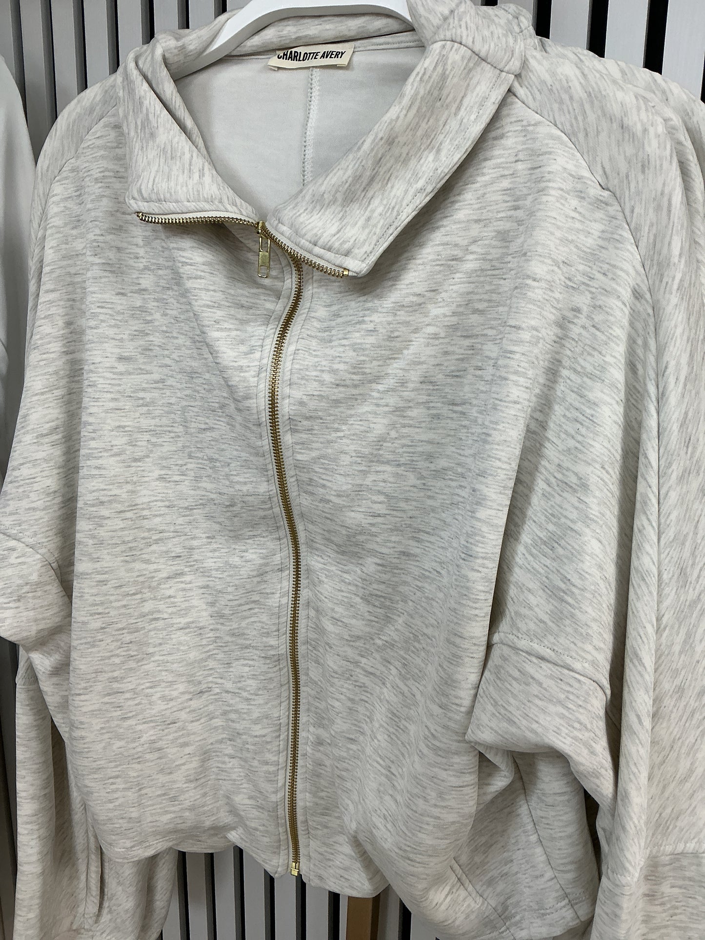 Heather grey zip up with gold zipper