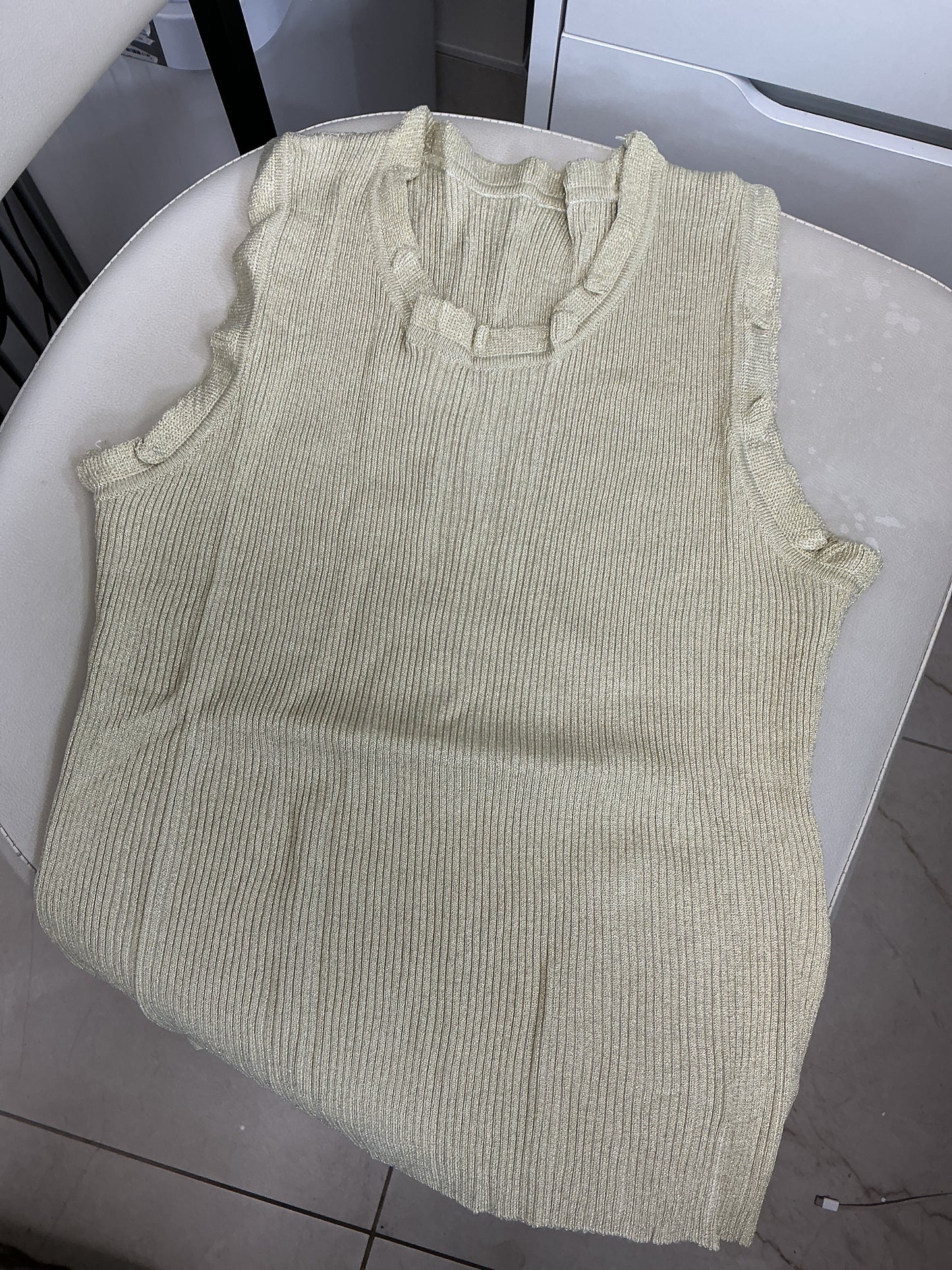 Green gold ruffled tank