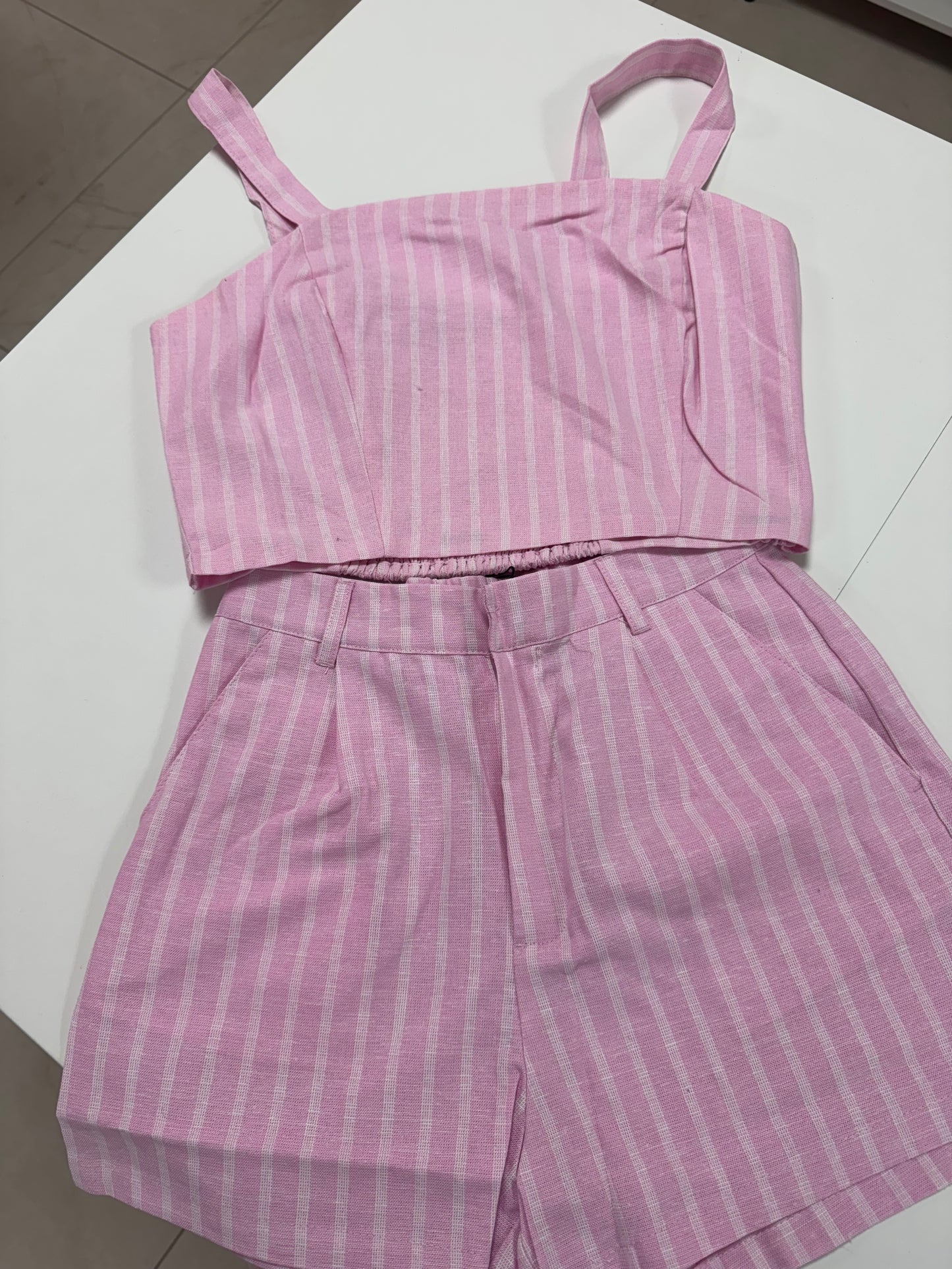 Pink linen short and tank set
