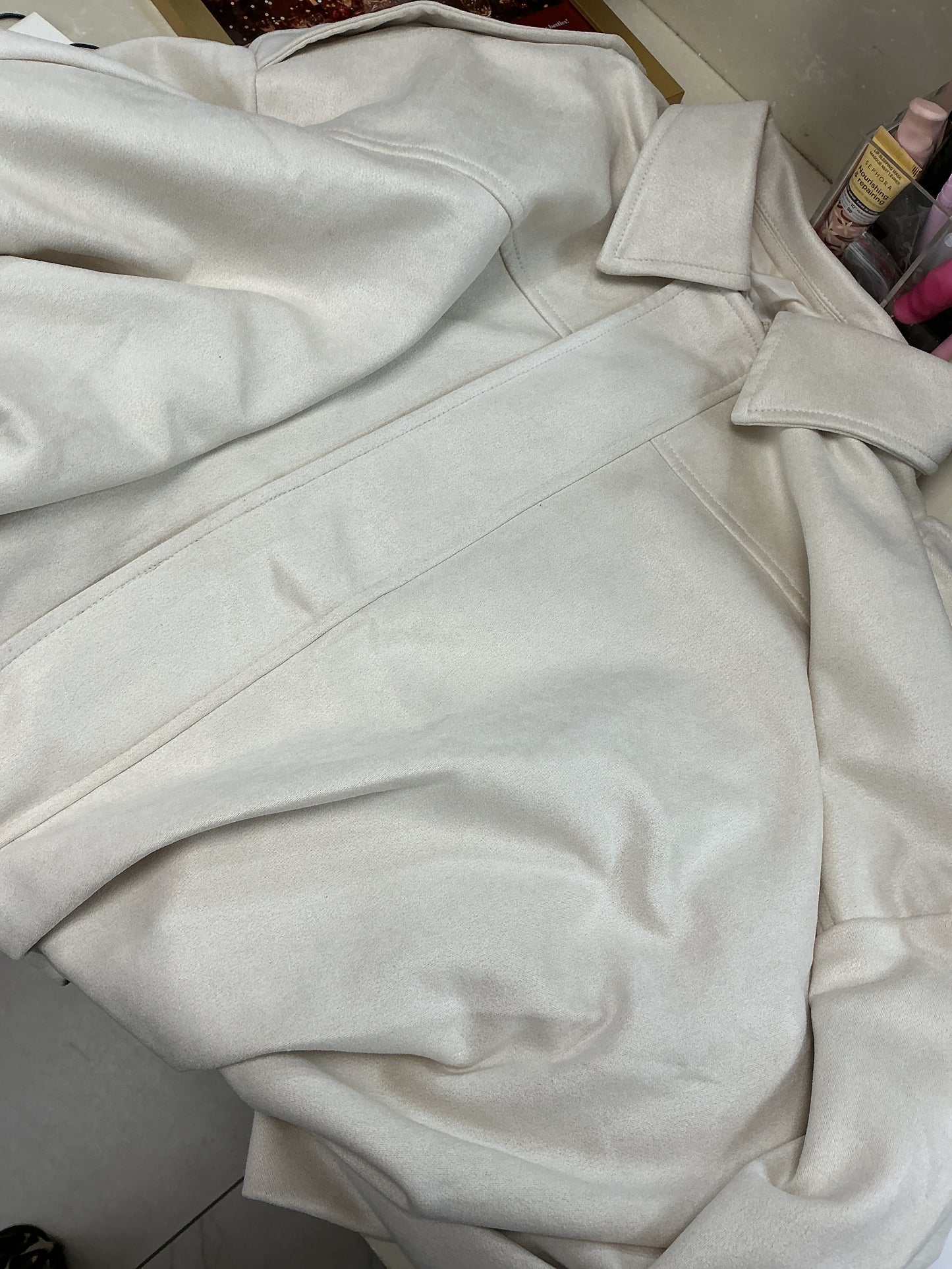 Cream suede bomber jacket