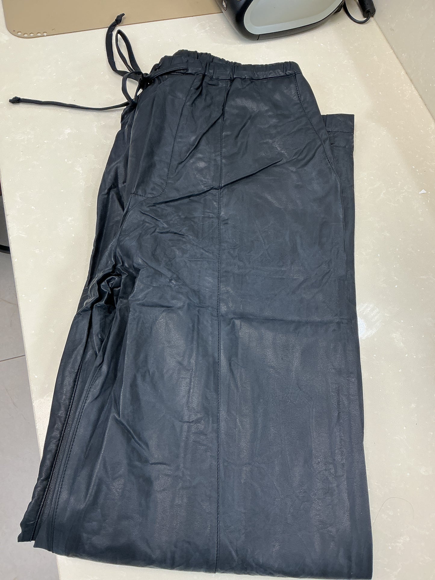 Brown leather drawstring pants