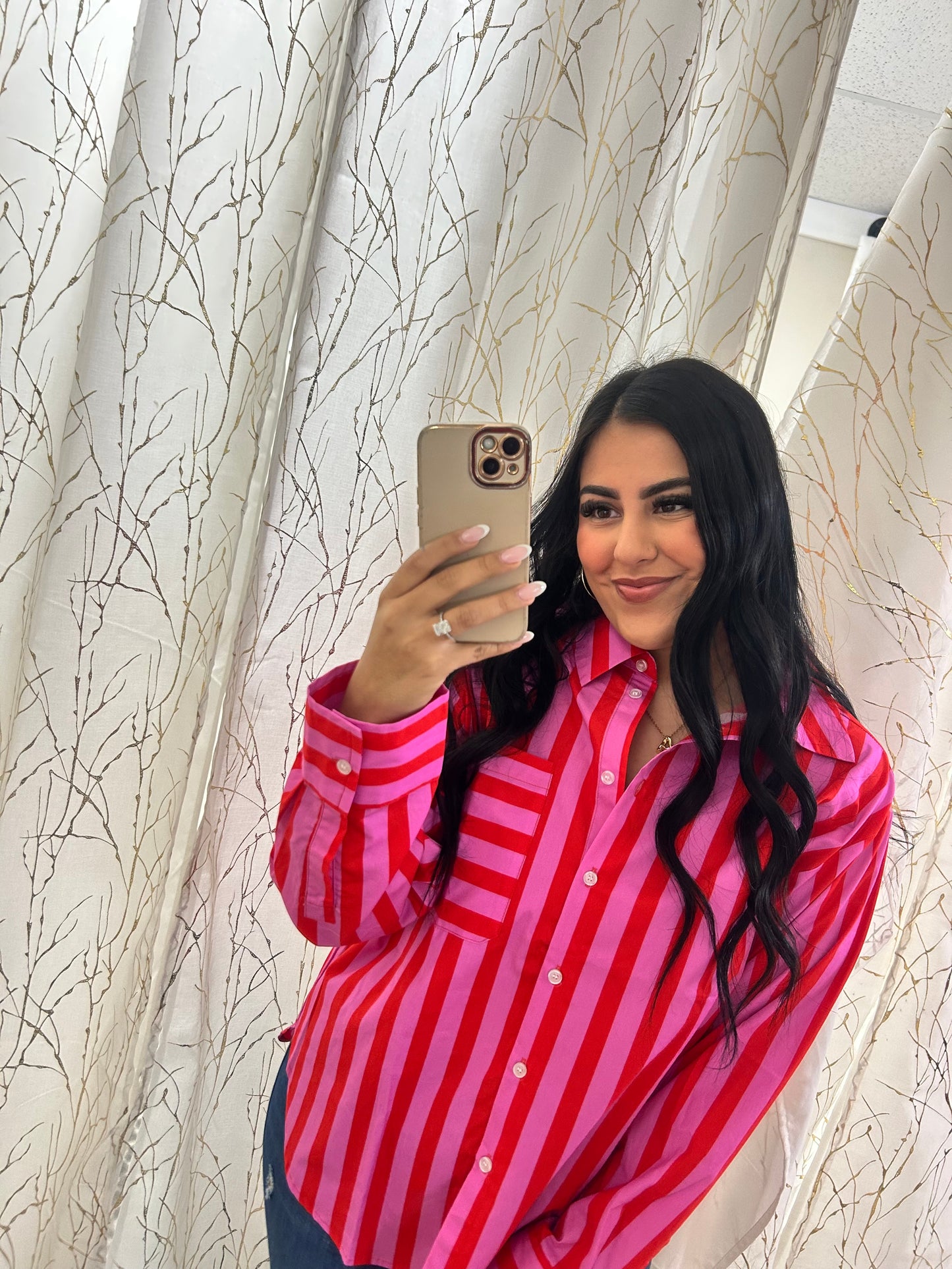 Pink/red stripped button up