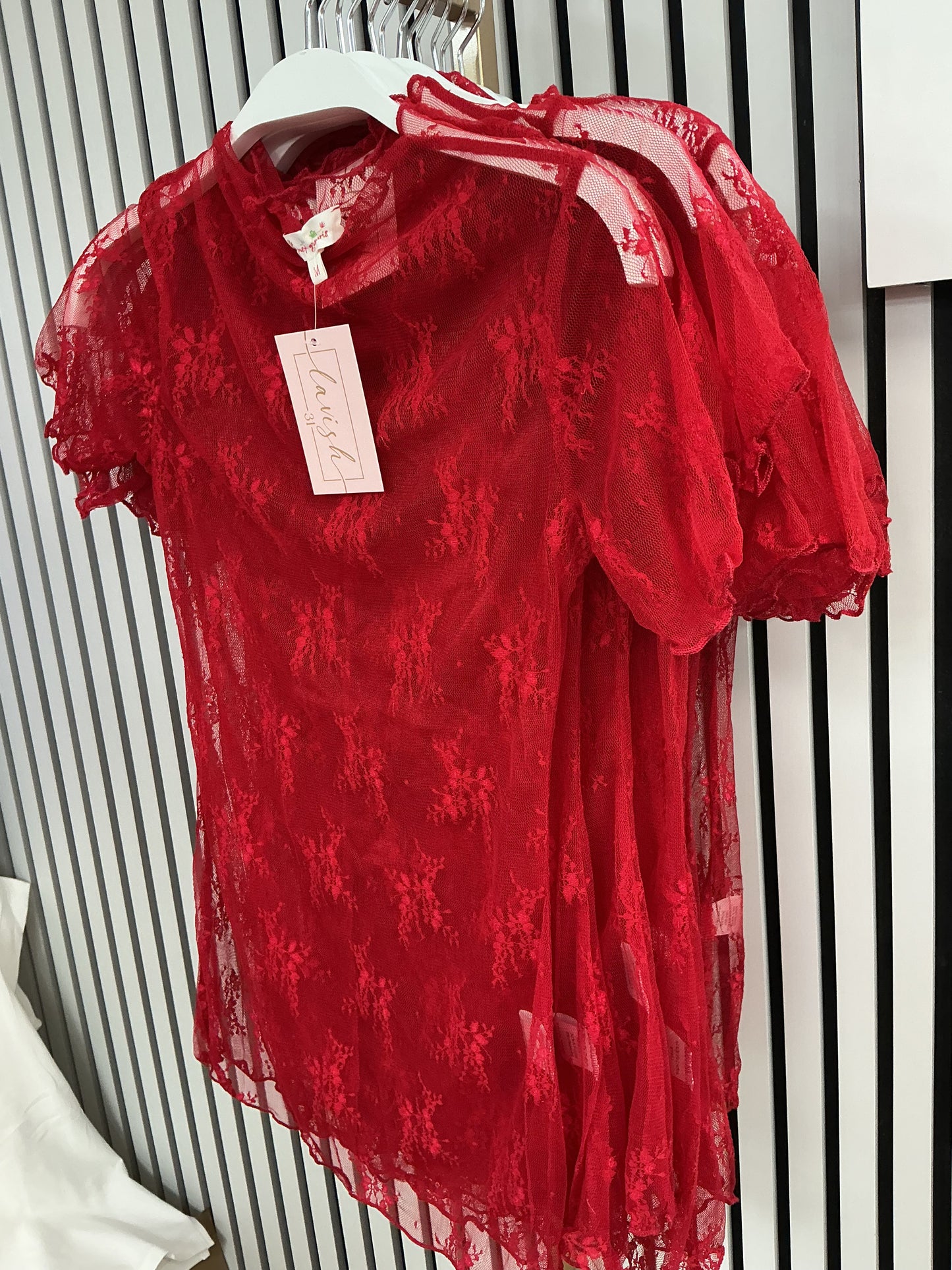 Red short sleeve mesh top