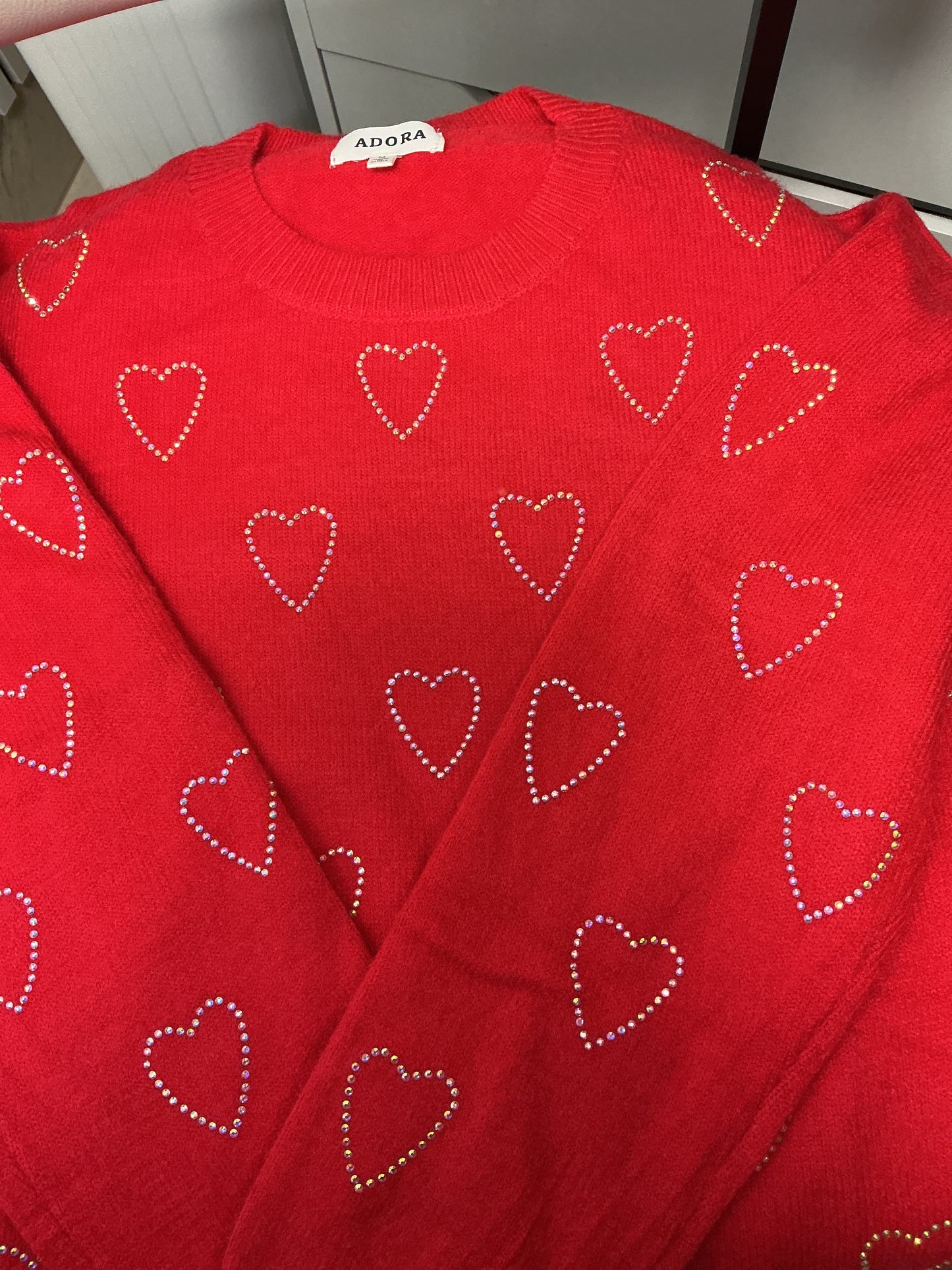 Rhinestone heart sweater top