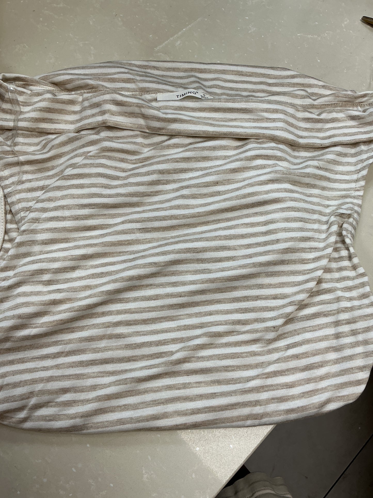 Beige/ White striped off the shoulder top