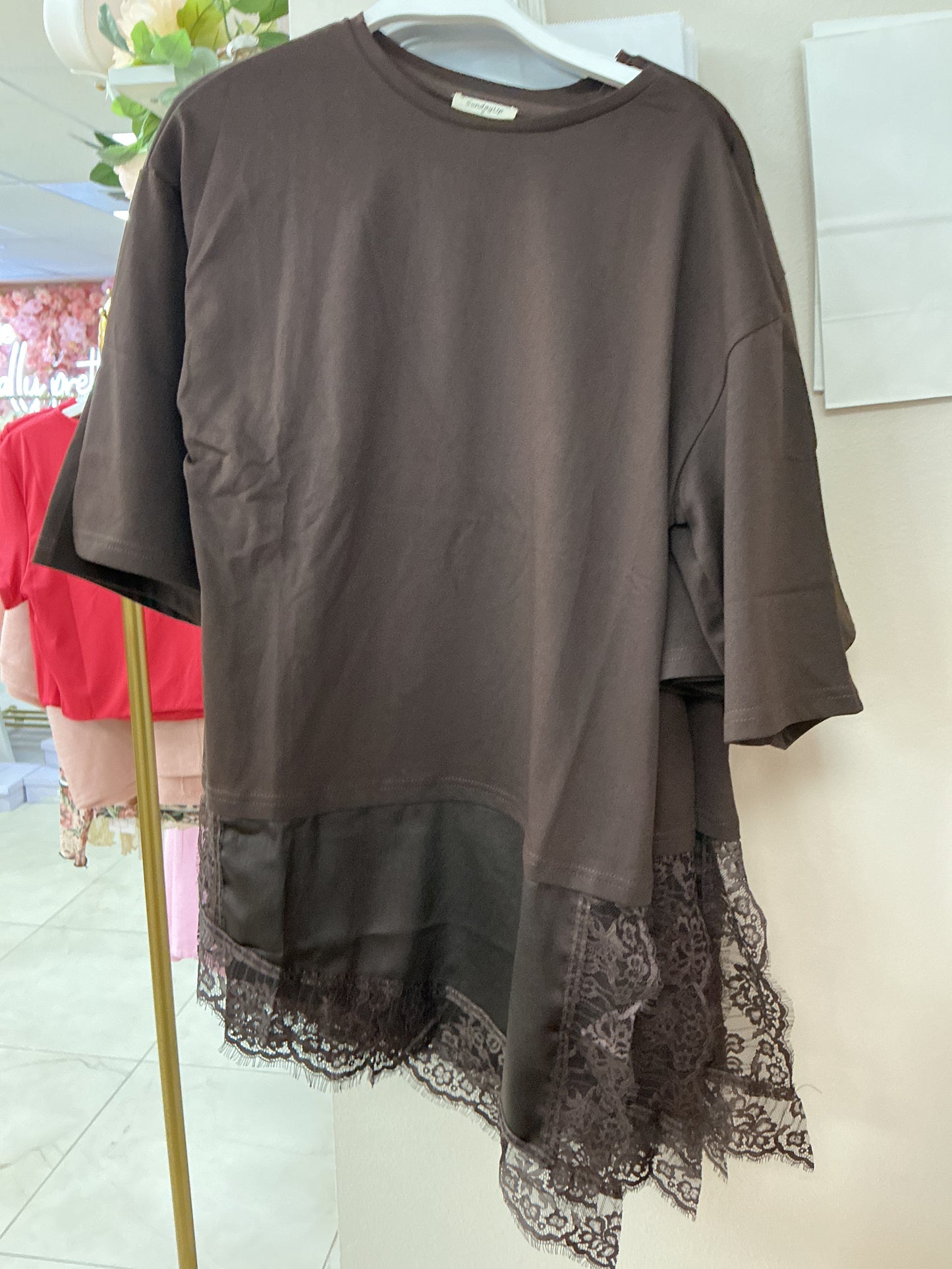 Brown top with lace trim