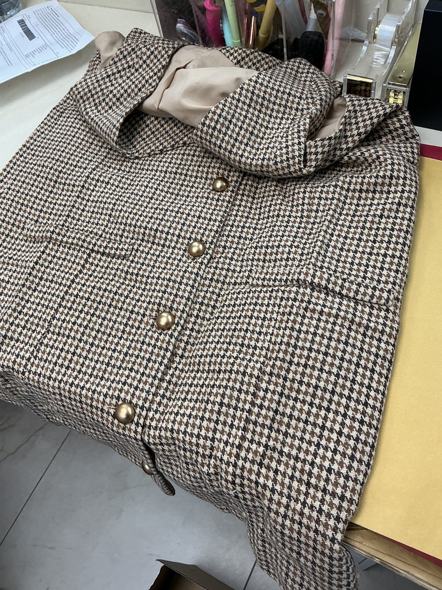 Brown dress with gold buttons