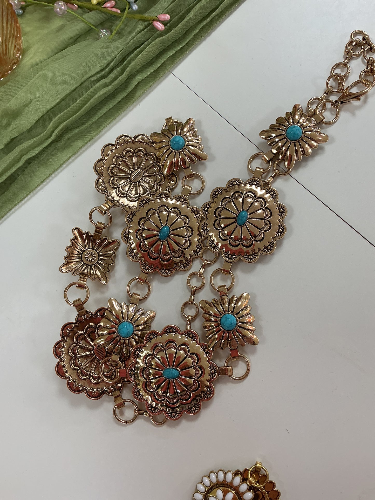 Floral gold and turquoise belt