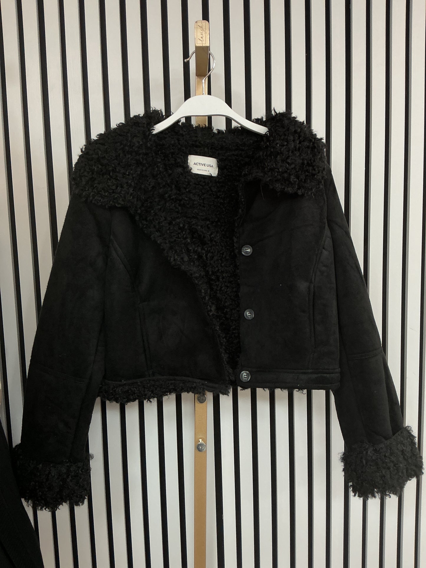 Black suede fur jacket