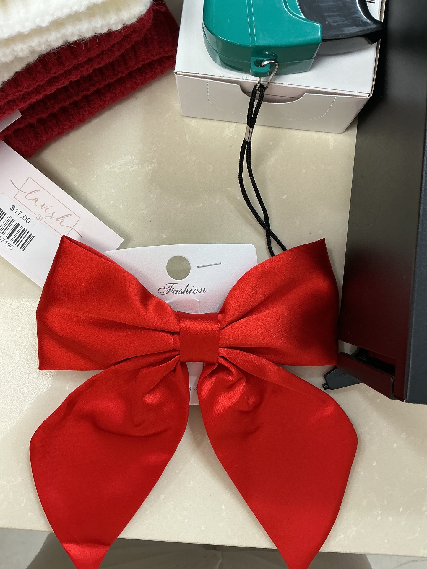 Red satin hair bow