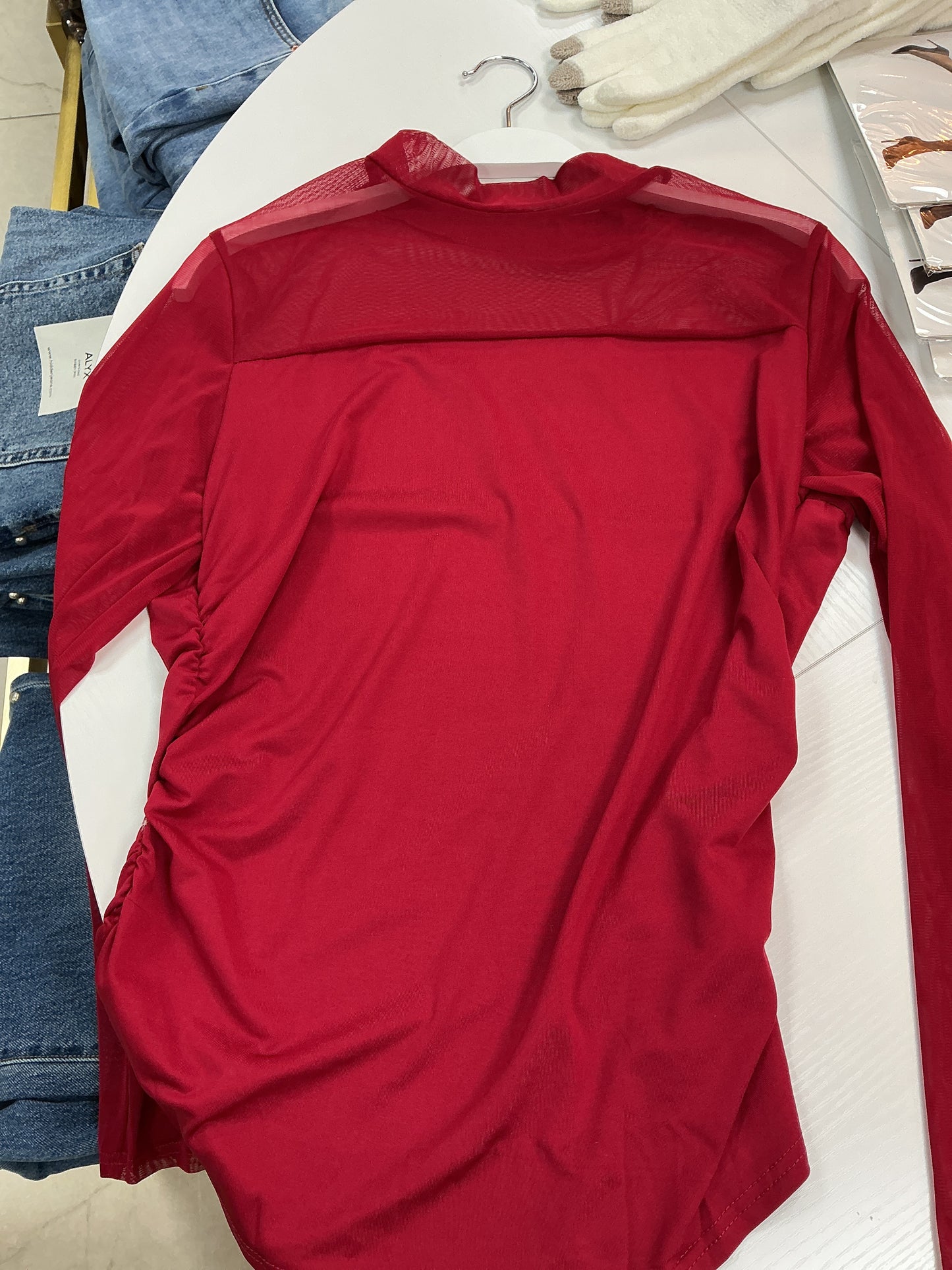 Red mesh top