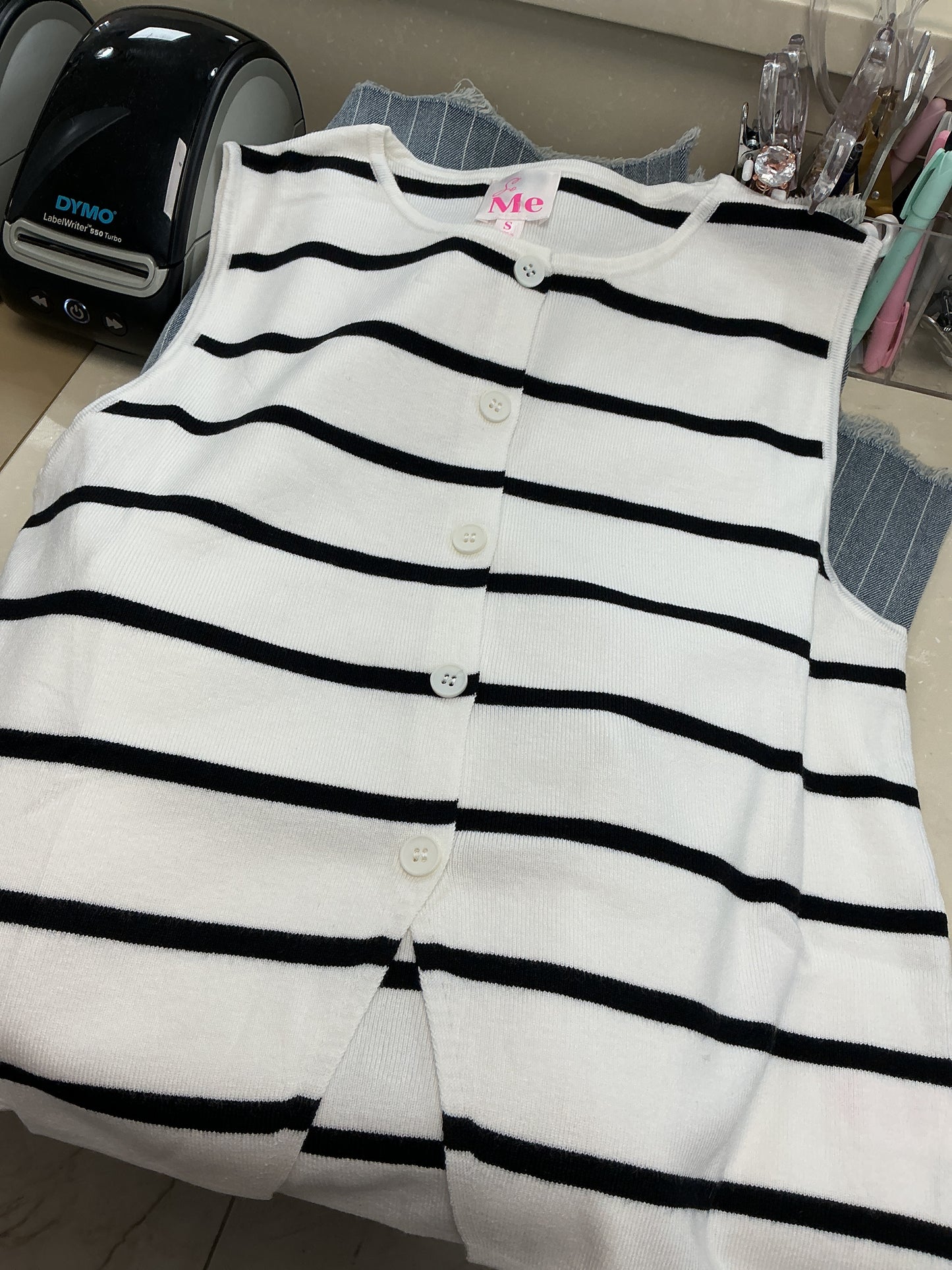 Striped button up vest