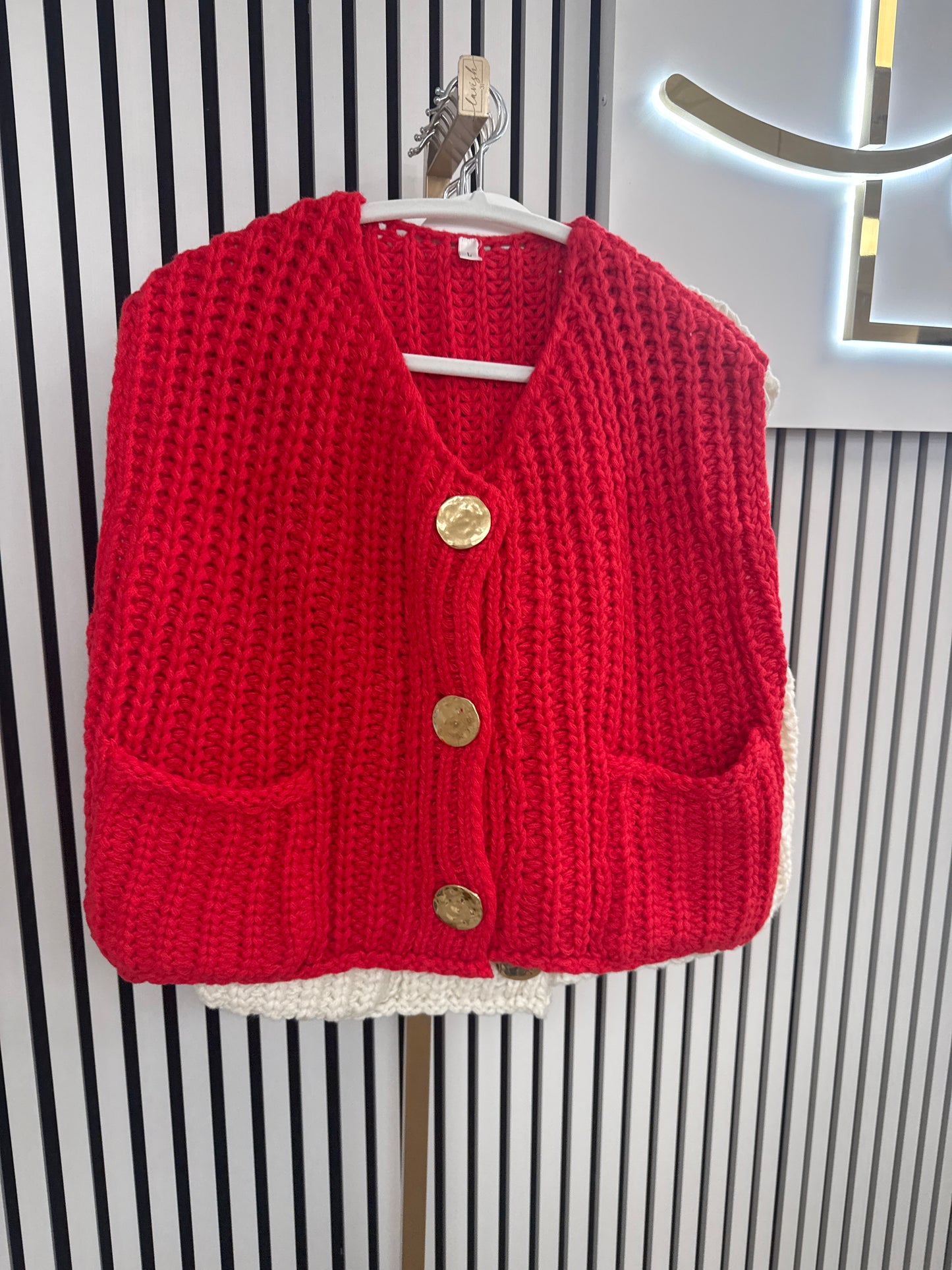Red Button Knitted Vest top