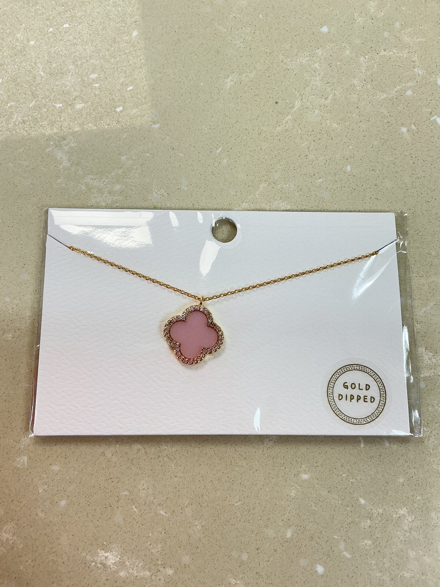 Pink and gold clover necklace
