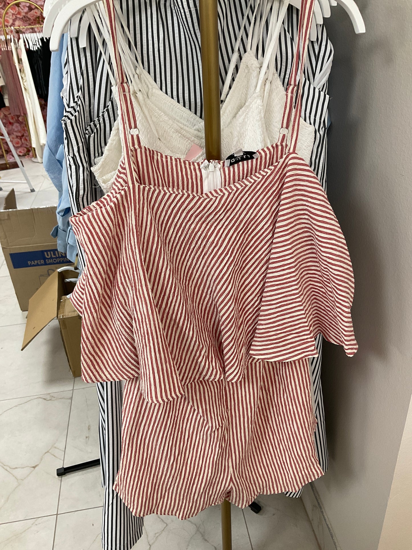 Red and white striped romper