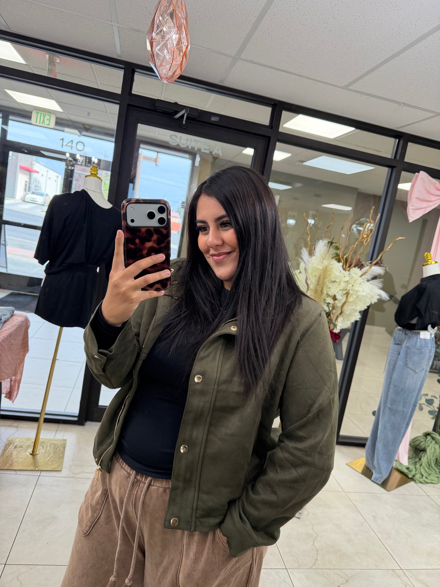 Green suede zip up bomber jacket
