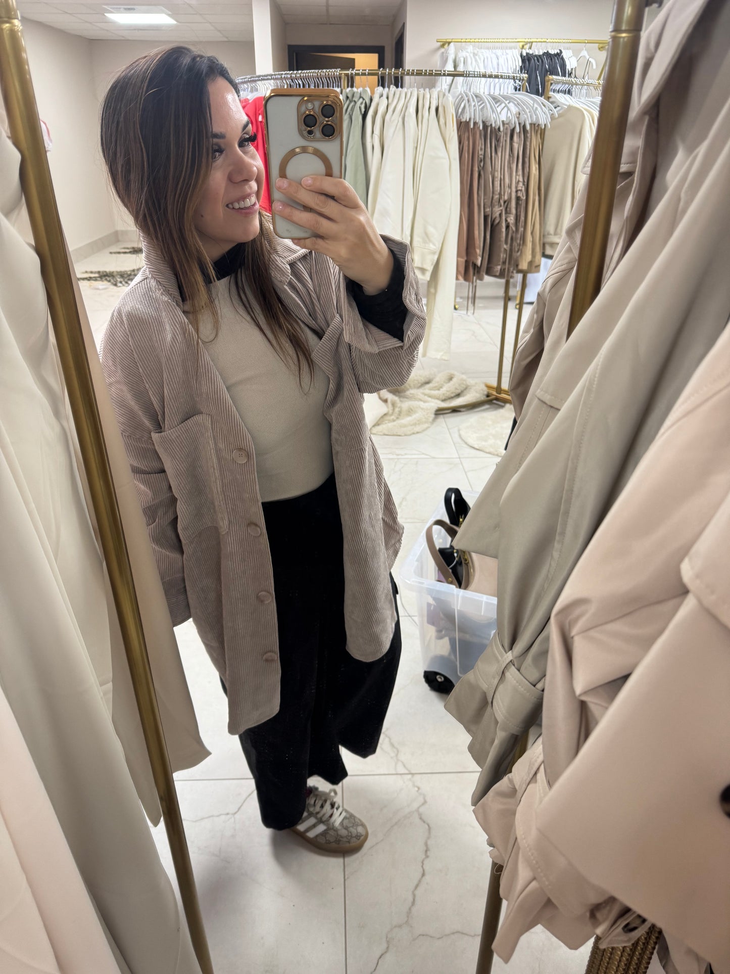 Light grey button light kimono