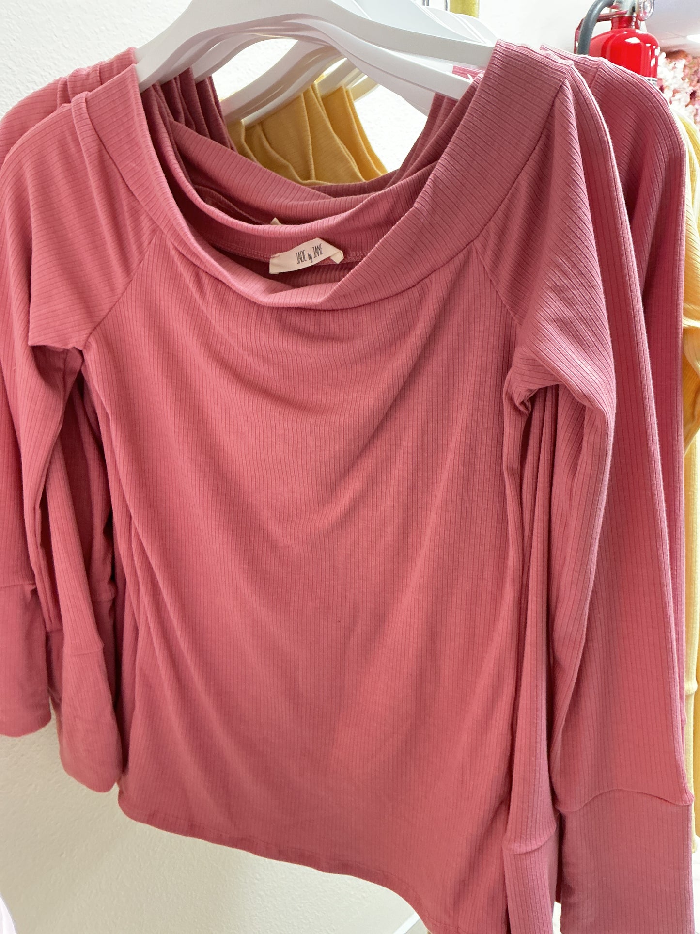 Ribbed off the shoulder pink top