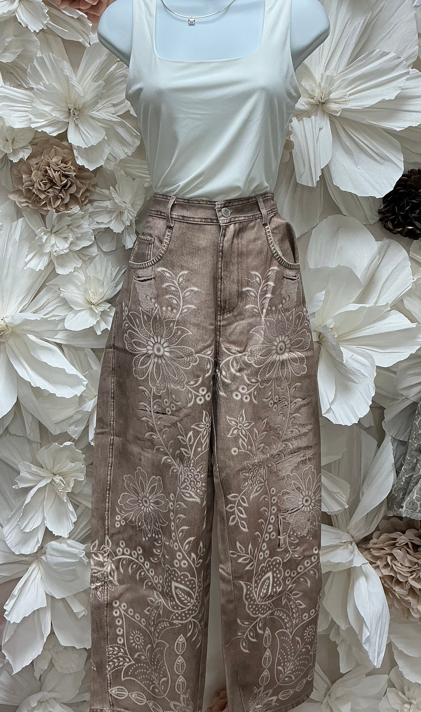 Brown floral barrel pants