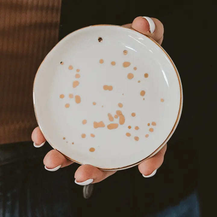 Gold and white jewelry dish