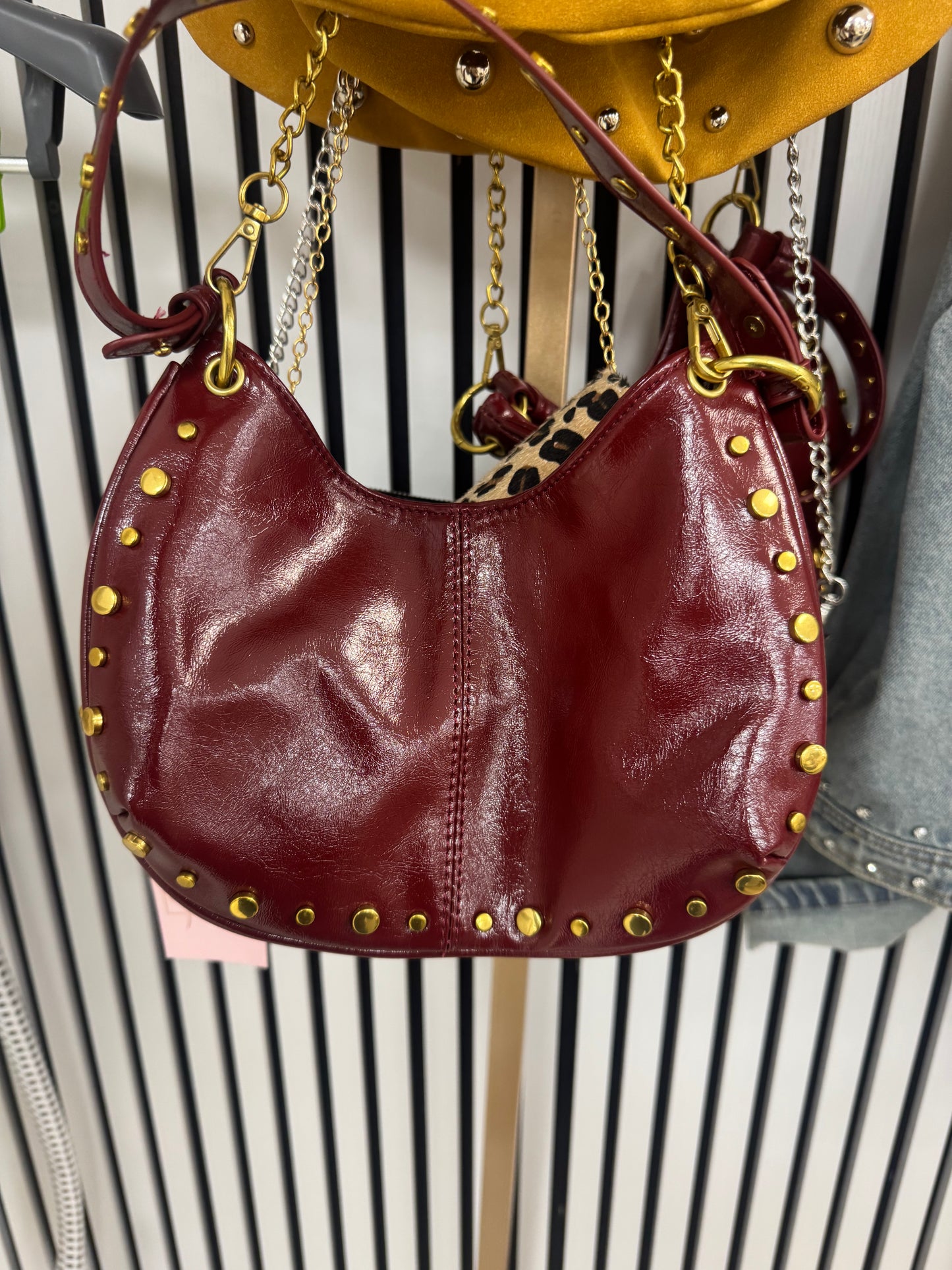 Burgundy and gold studded purse