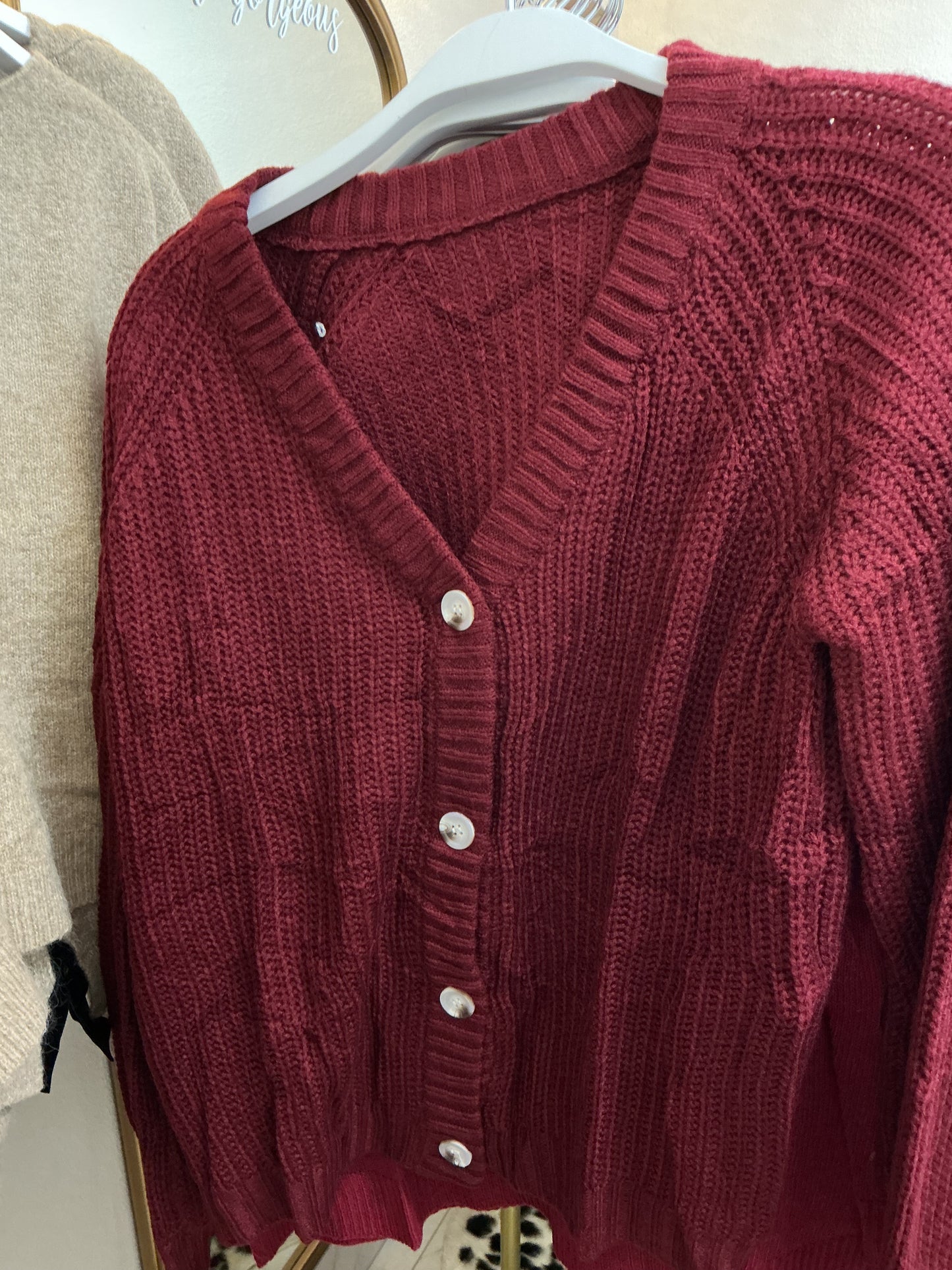 V neck burgundy button up top