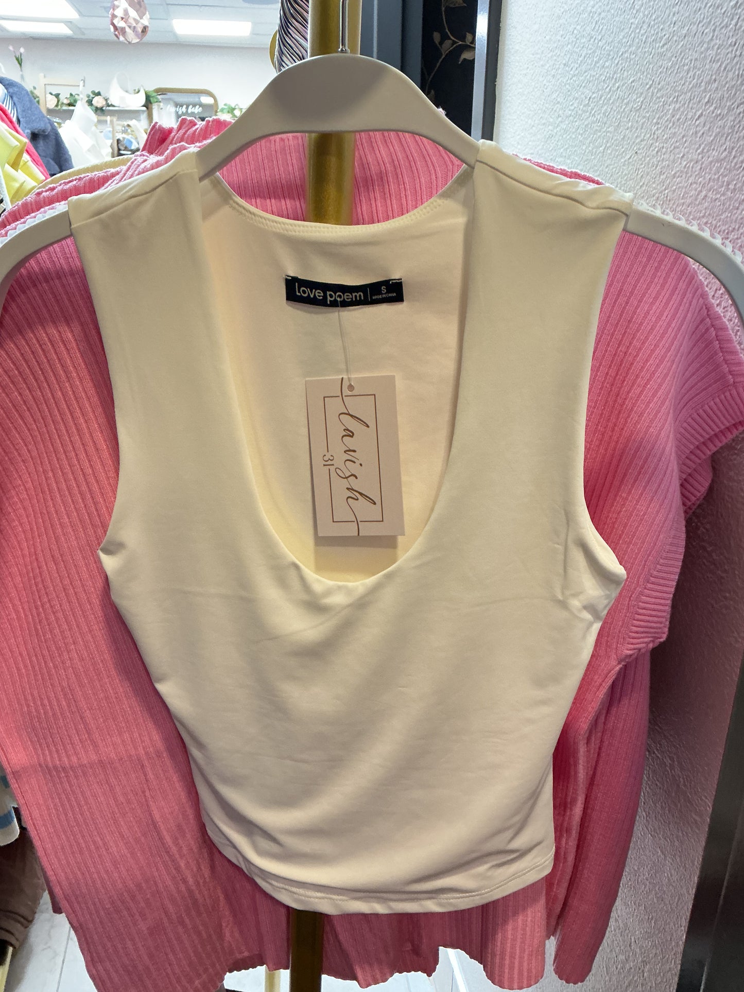 White scoop neck top