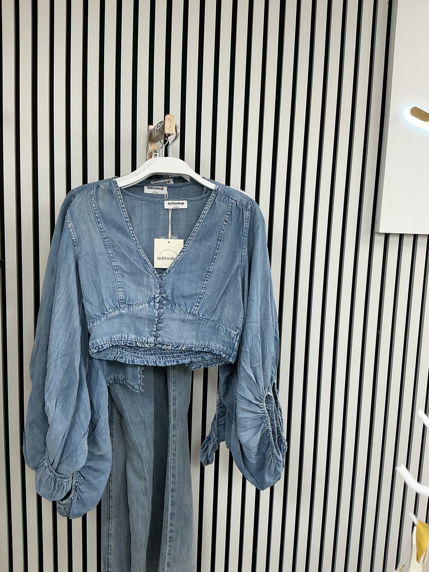 Jean top with flowy sleeves