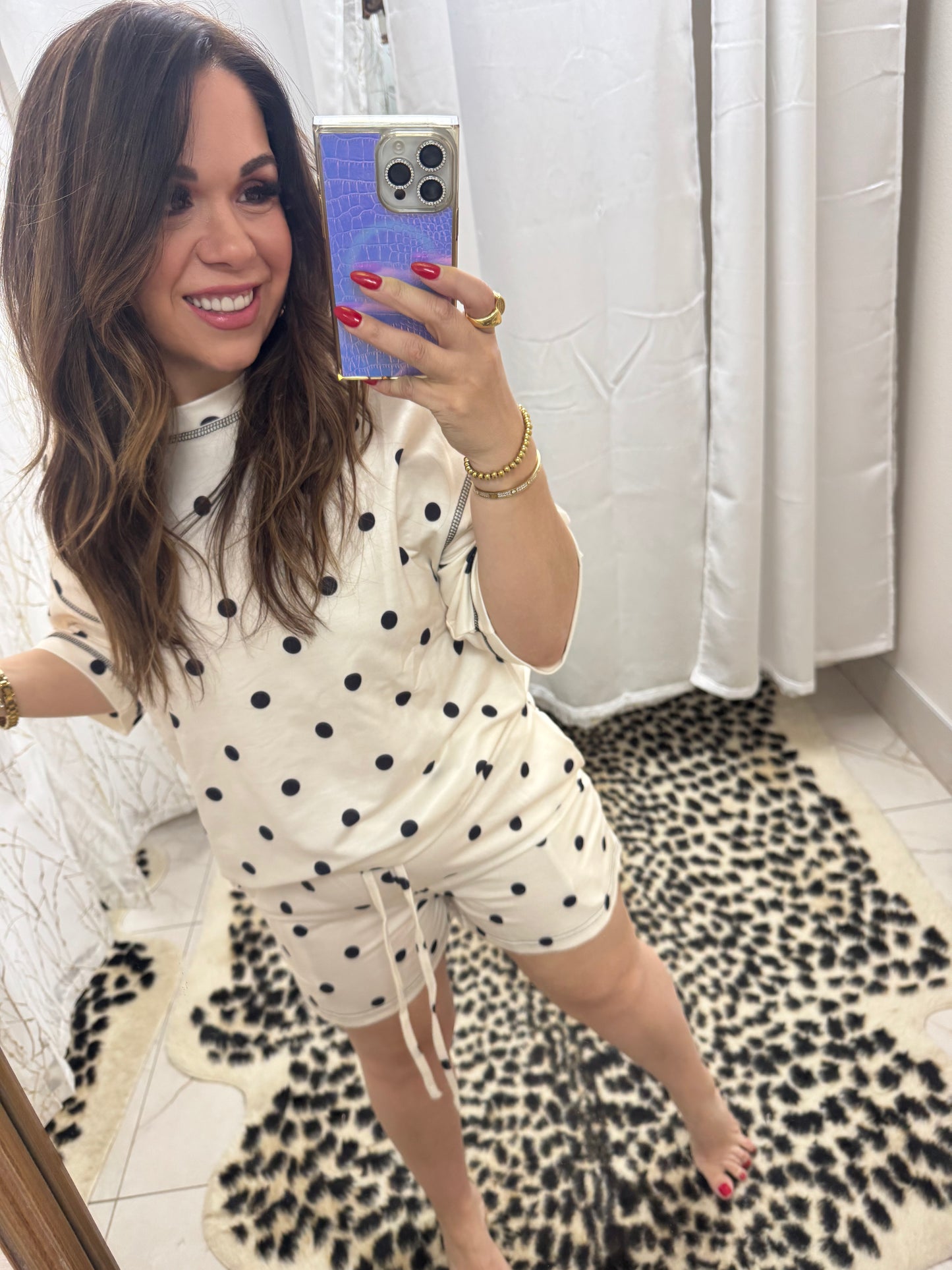 Cream polka dot top