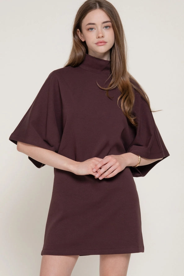 Burgundy batwing high neck dress
