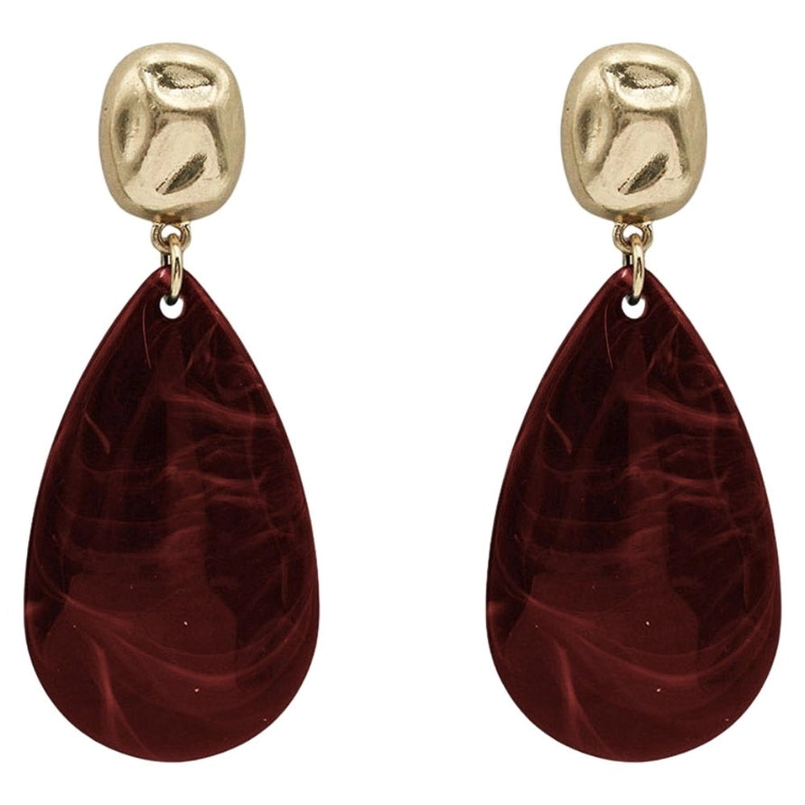 Burgundy and gold marble earrings