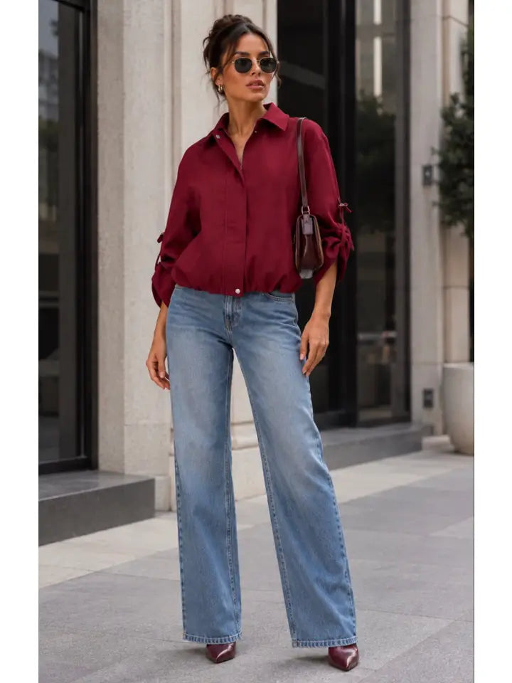Burgundy bomber jacket