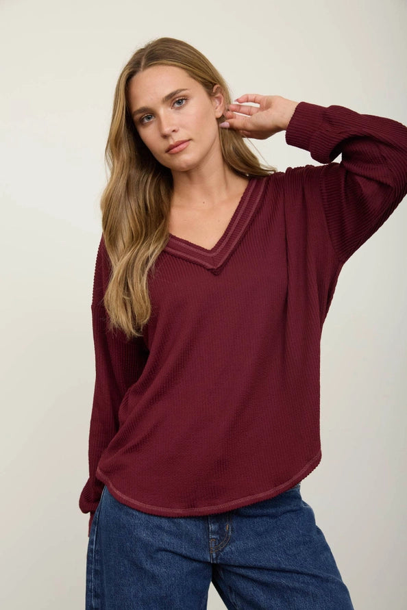 Burgundy V neck top