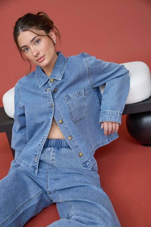 Denim button up top