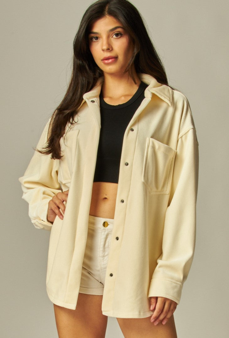 Ivory button up velvet shacket