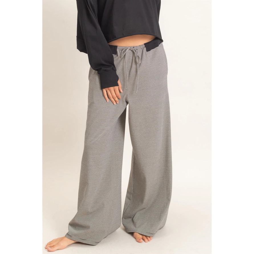 Black and white striped pants