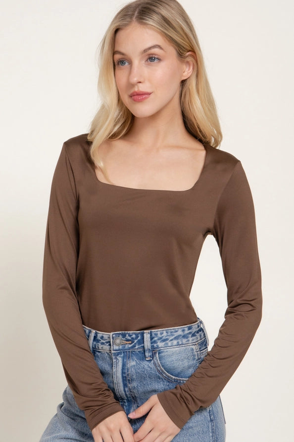 Brown squared neck double lined top