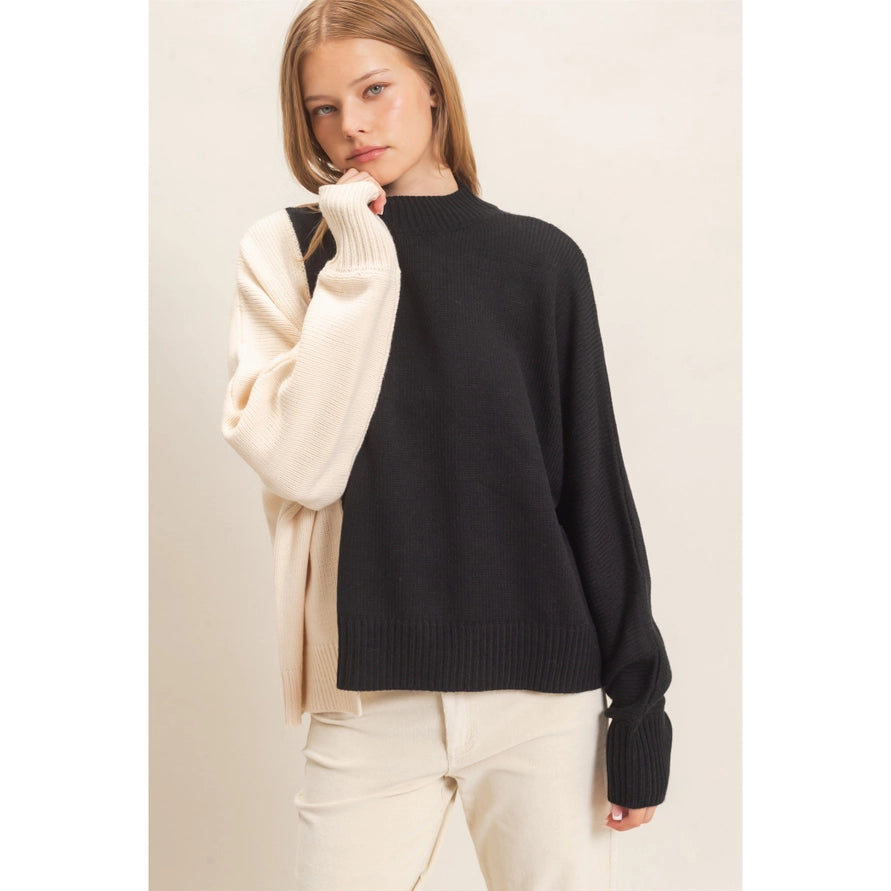 Two toned black and white sweater