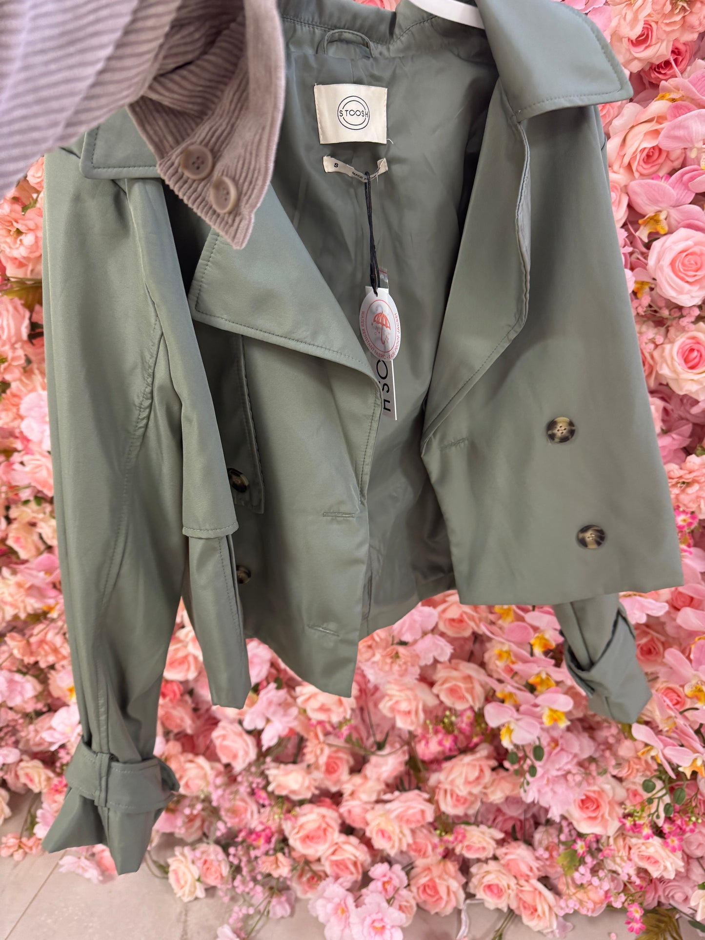Sage green cropped trench