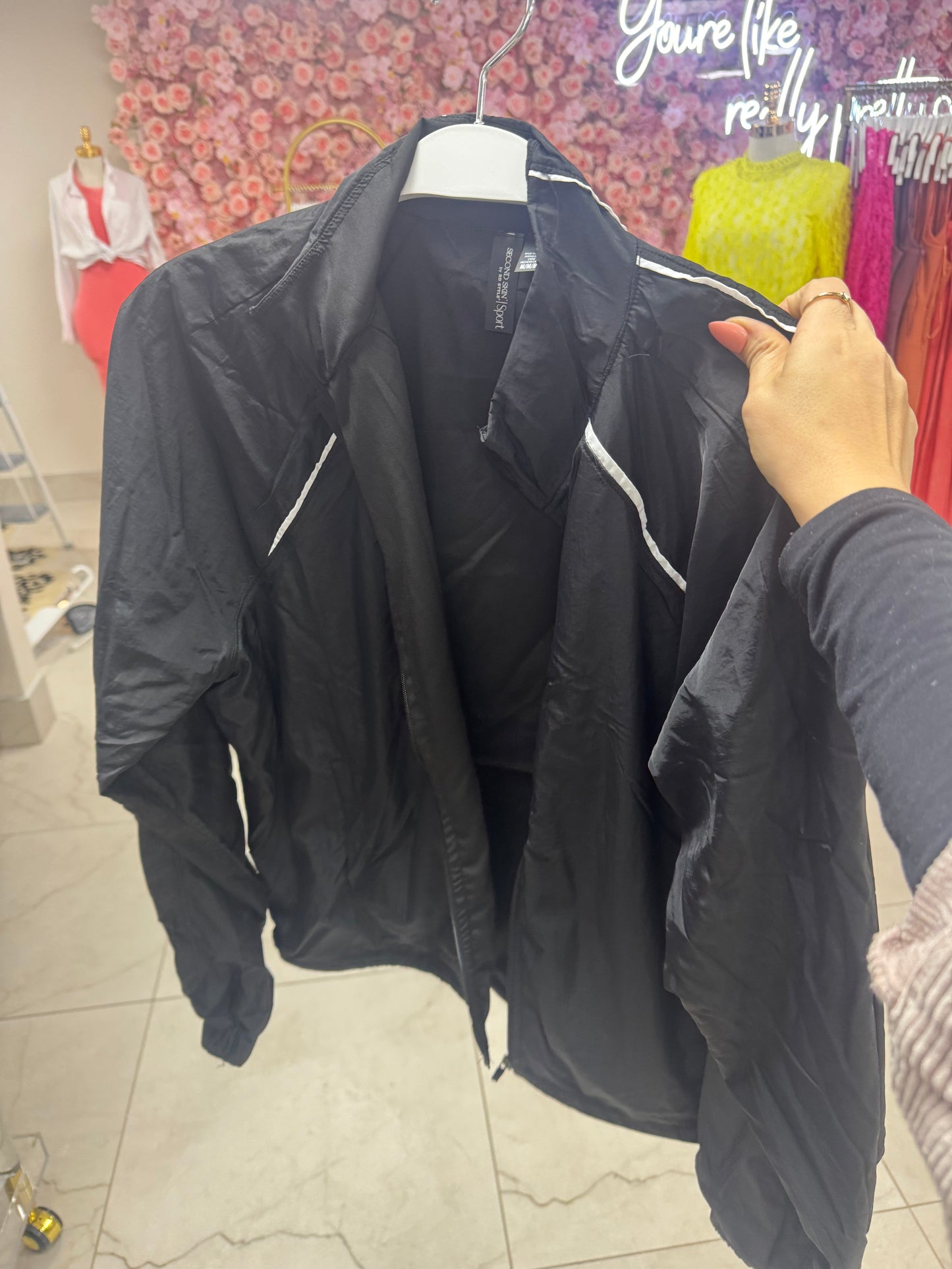 Black with stripe windbreaker light weight jacket