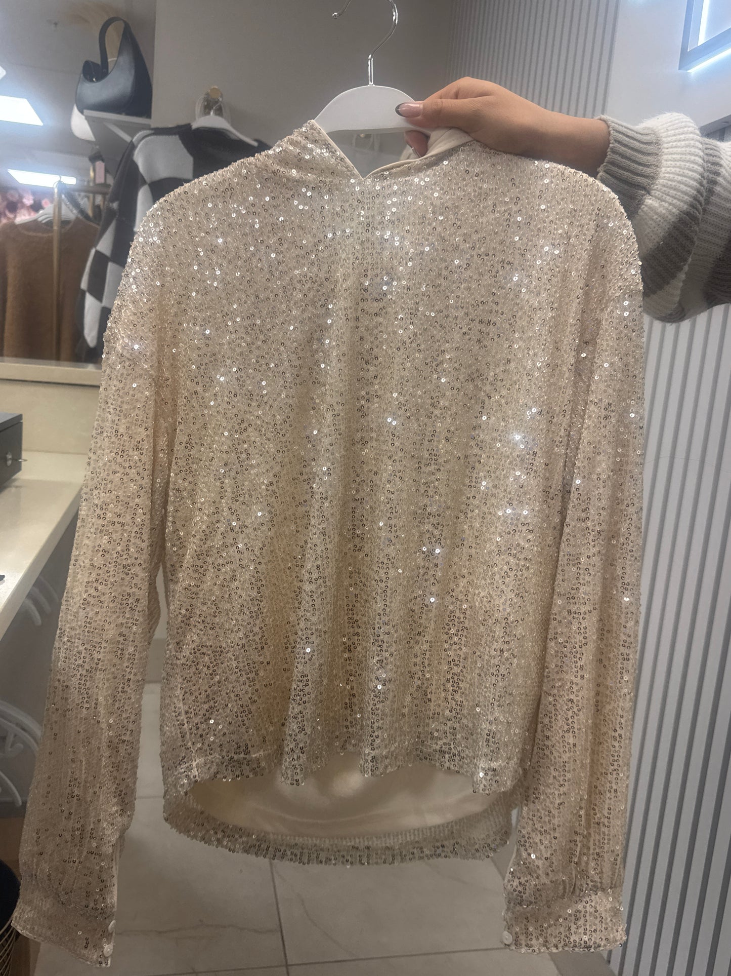 Bling hooded long sleeve top