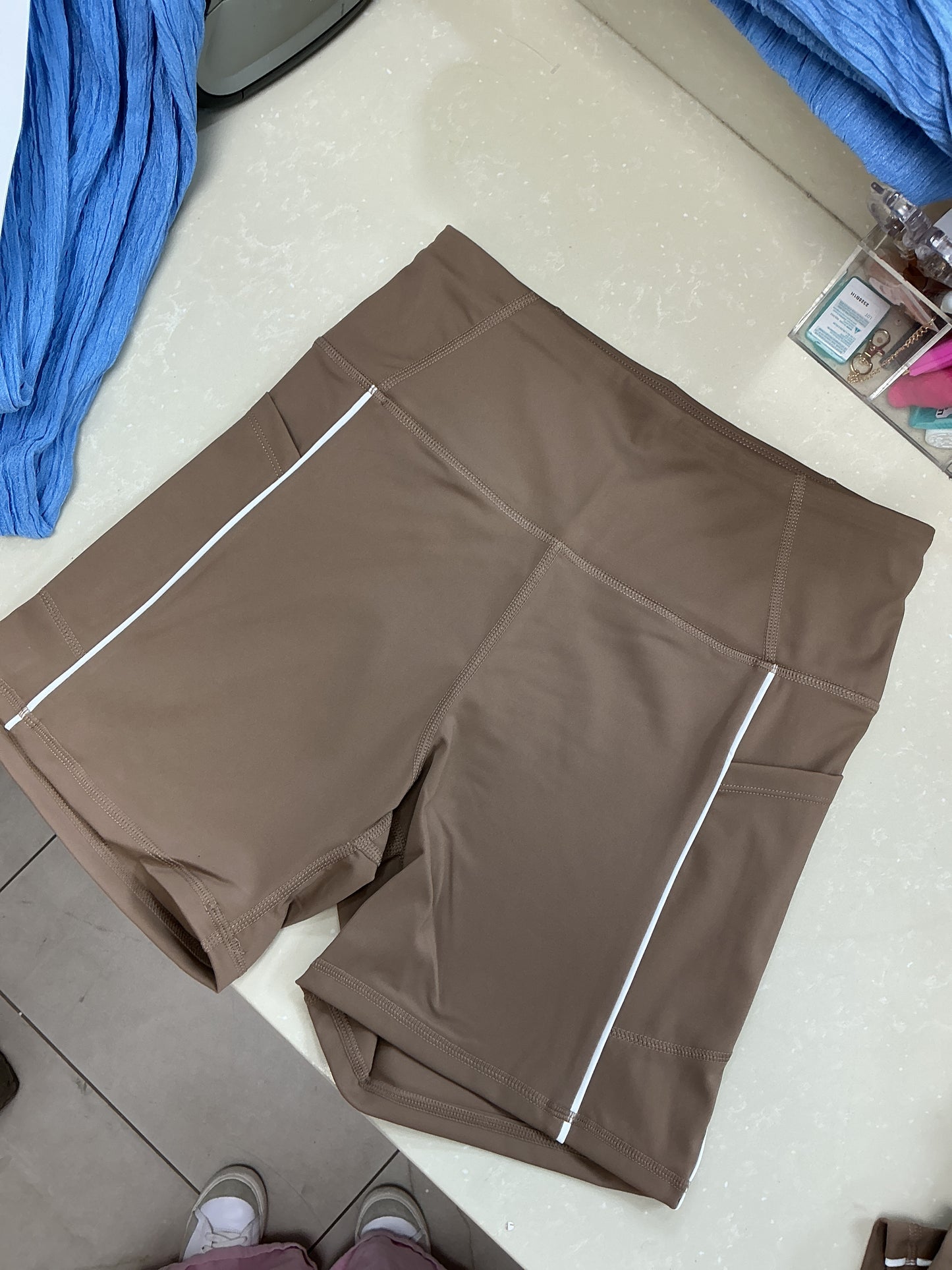 Brown workout shorts with white lining