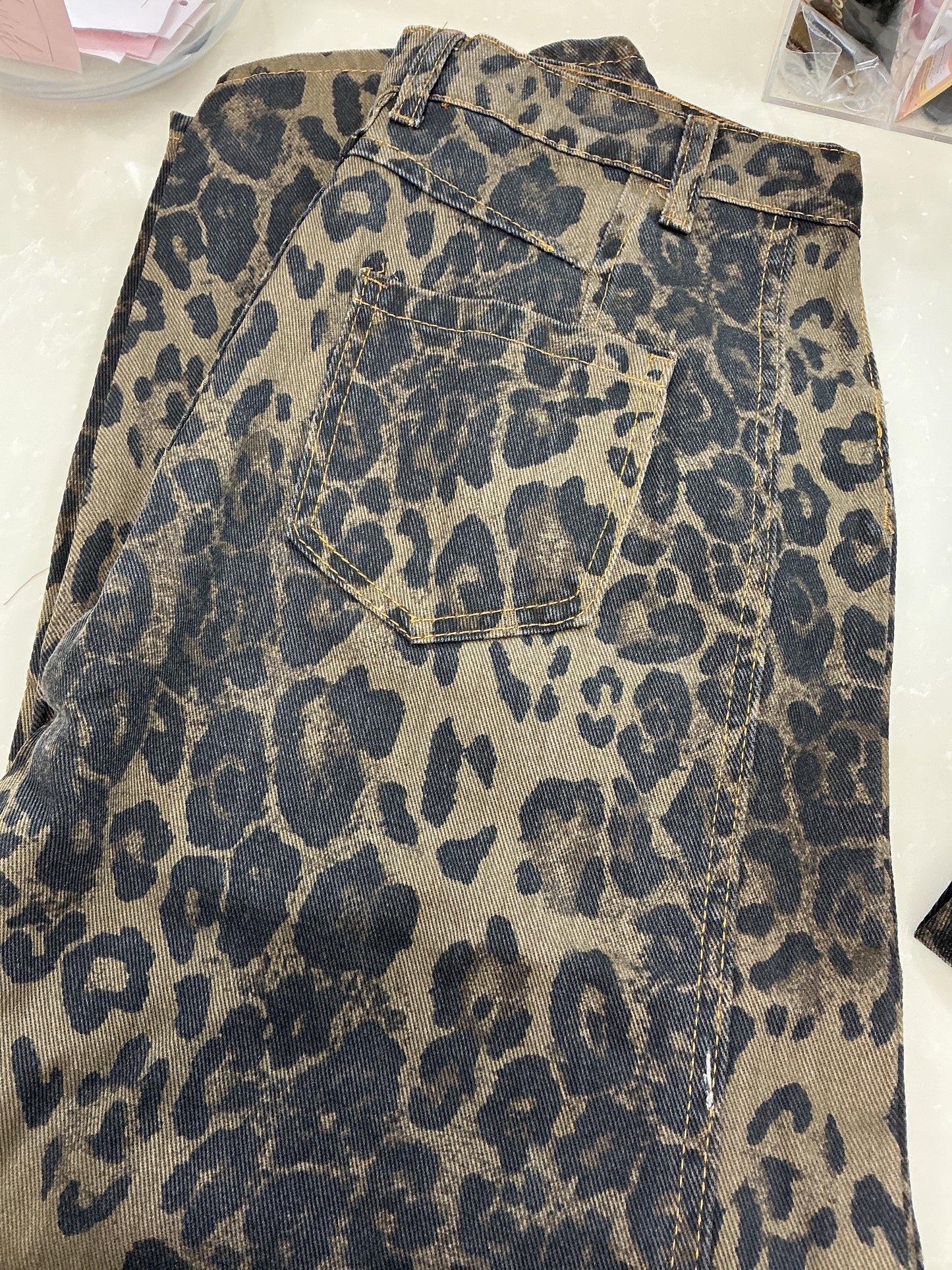 Cheetah barrel jeans
