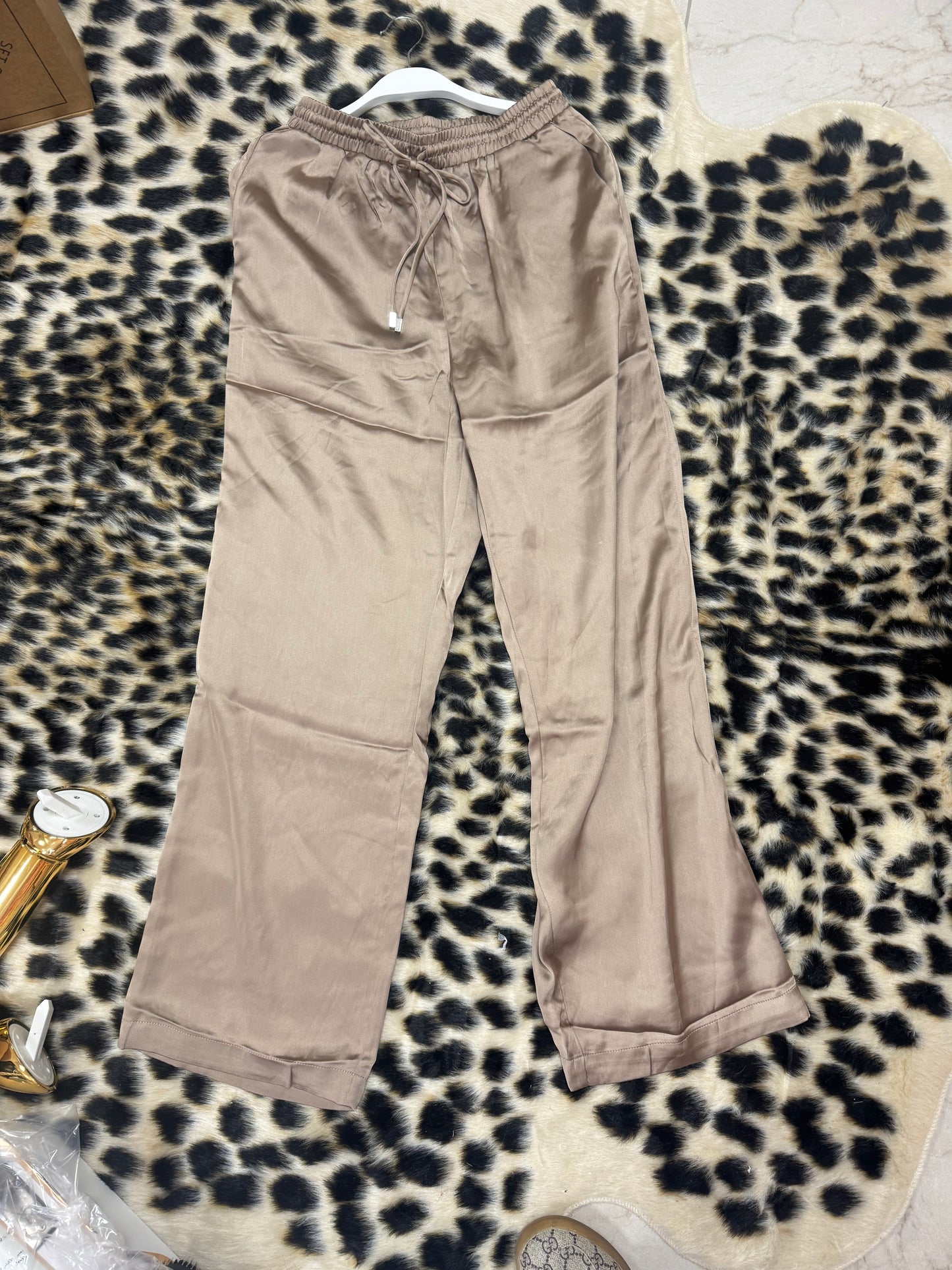 Dark Taupe Silk pant woven polyester