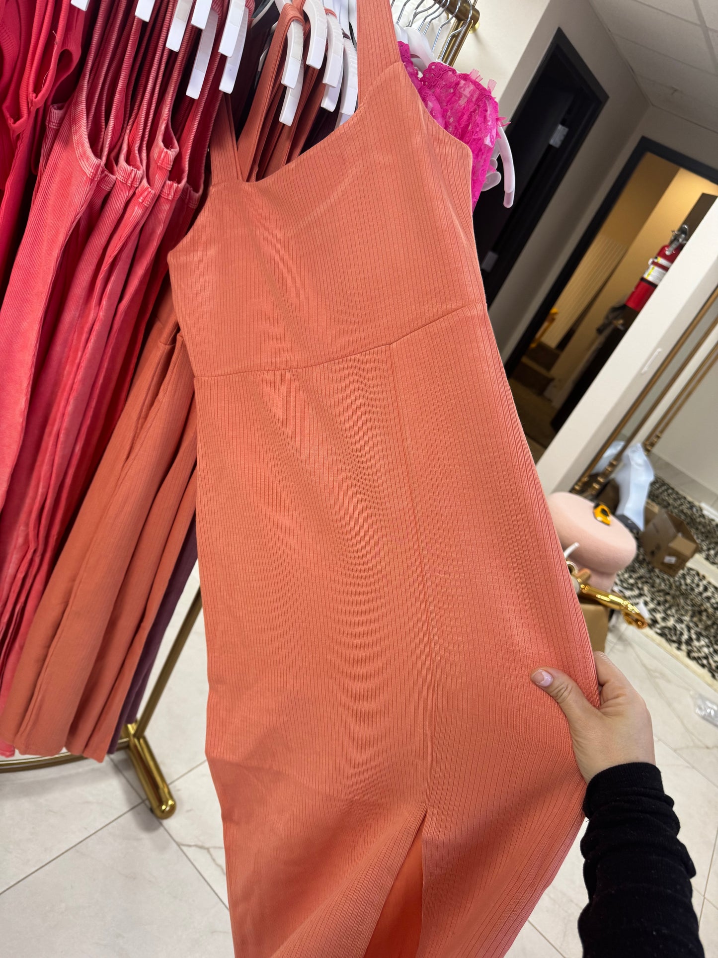 Coral square neck dress tank