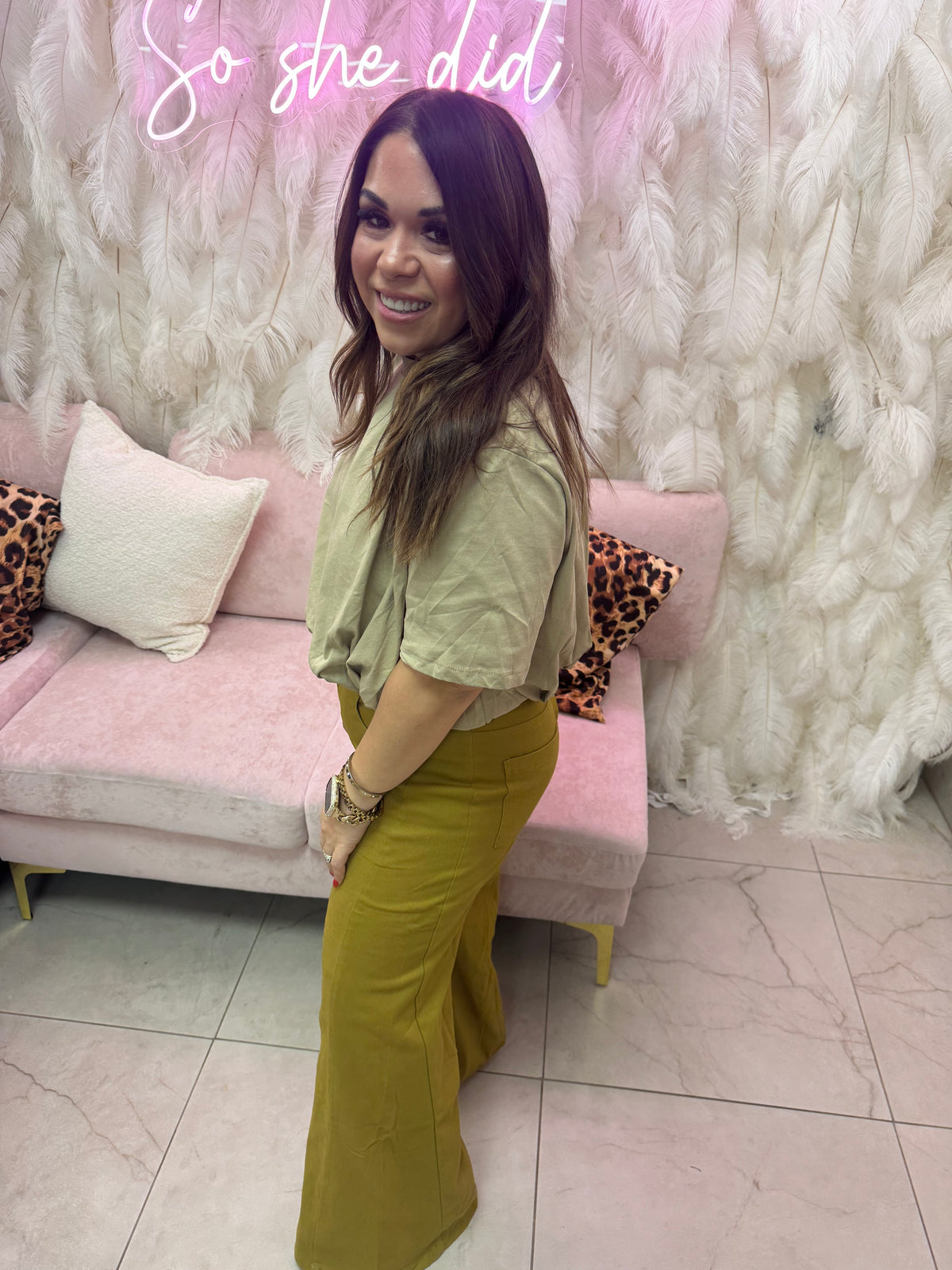 Mustard mid rise flare wide leg pants